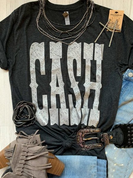 

Crew Neck Short Sleeve Jersey Shift T-shirt, Black, Auto-Clearance