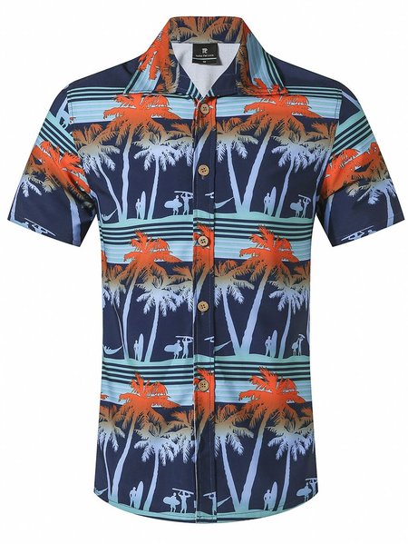 

Square Neck Cotton-Blend Abstract Shirts & Tops, Navy blue, Men's Floral shirt