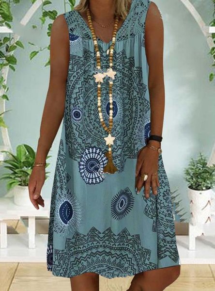 Abito Vacanza Senza Maniche, Verde, Dresses