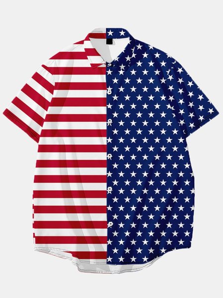 

Cotton-Blend Shirt Collar Shirts & Tops, Red, Short Sleeves Shirts