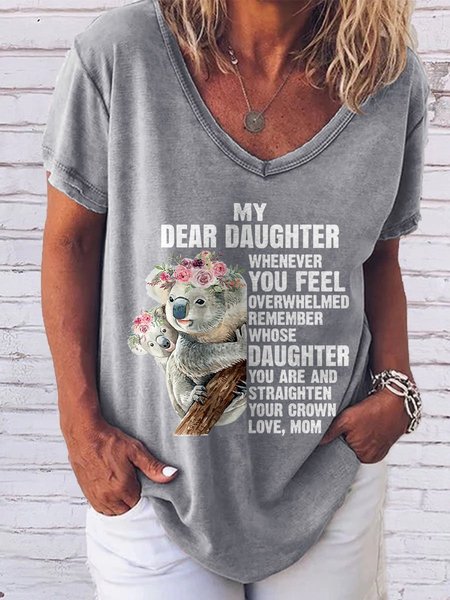 

My Dear Daughter Graphic V-Neck Short Sleeve Tee, Gray, T-shirts