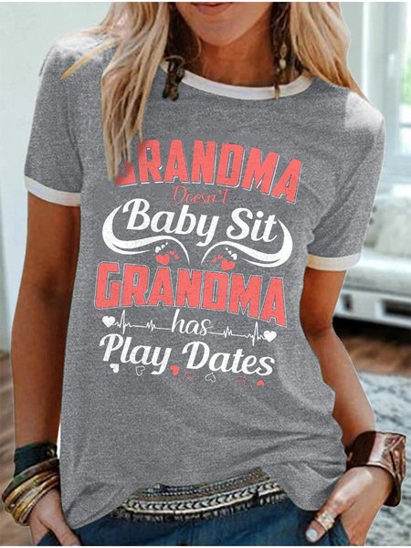 

Grandma Doesn't Babysit Graphic Round Neck Short Sleeve Tee, Gray, T-shirts