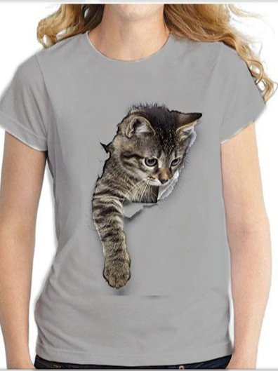 

Women Summer Tops Funny 3D Cat Printed Tee Casual T Shirt Short Sleeve Tees Blouse, Gray, Tees & T-shirts