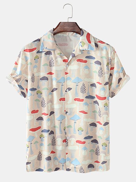 

Men's Shirt Collar Cartoon Shirts, Beige, Men's Floral shirt