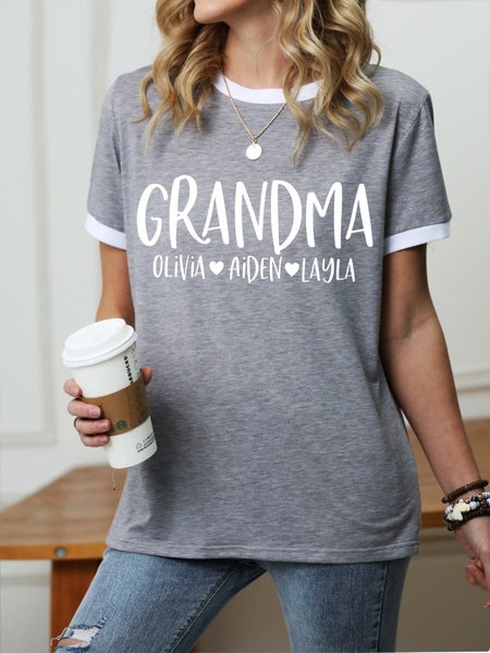 

Grandma Graphic Short Sleeve Round Neck Loose Tee, Gray, T-shirts