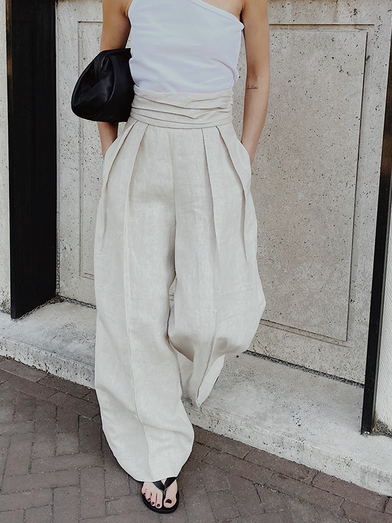 

Casual Linen Pants, White, Pants