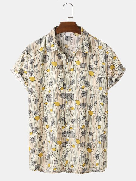 

Men's Leaves Shirt Collar Shirts, Beige, Men's Floral shirt