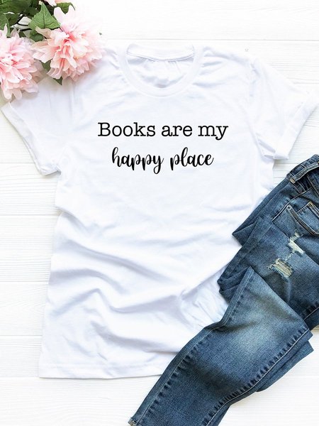 

Books Are My Happy Place Graphic Short Sleeve Tee, White, T-shirts