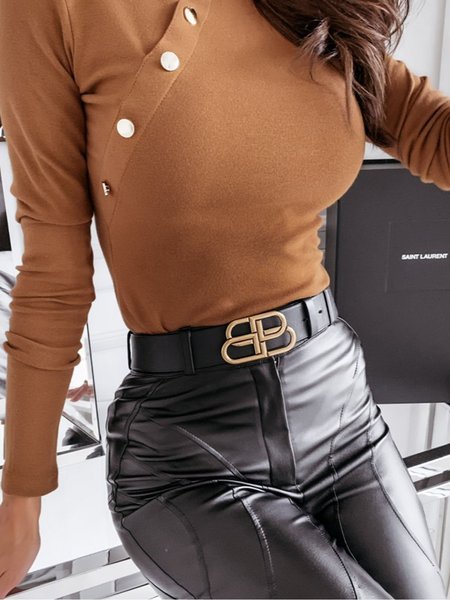 

Plain Casual Long Sleeve Top, Yellow, Tops