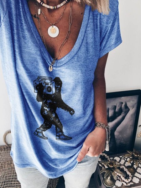 

Vintage Hip Hop Casual Shirts & Tops, Blue, T-shirts