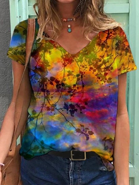 

Cotton-Blend Short Sleeve Casual T-Shirts, As picture, Tops