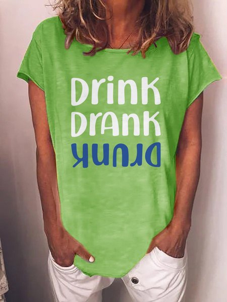 

Drink Drank Drunk Graphic Round Neck Short Sleeve Tee, Green, T-shirts