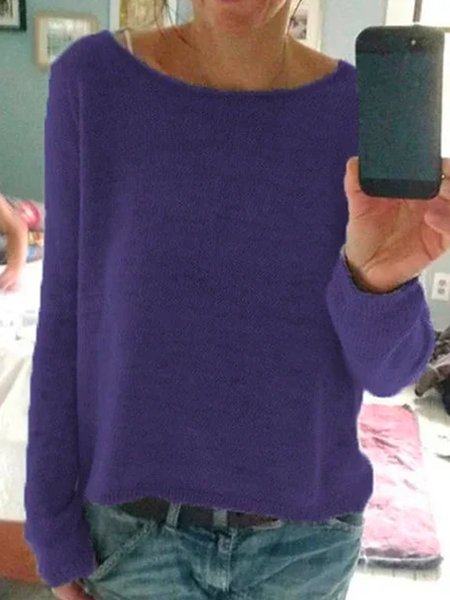 

Cotton-Blend Long Sleeve Sweater, Purple, Knitwear & Sweaters