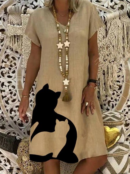 

Misto Cotone Stampato Floreale Vacanza Abito, Giallo, Linen & Cotton Dresses