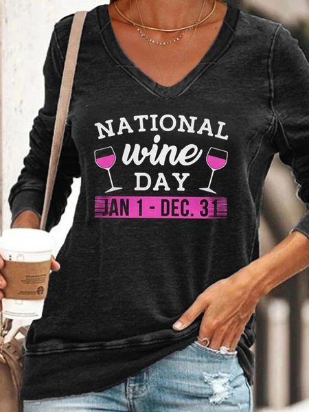 

National Wine Day Jan.1-Dec.31 Shift Casual Woman's T-Shirts & Tops, Black, Hoodies&Sweatshirts