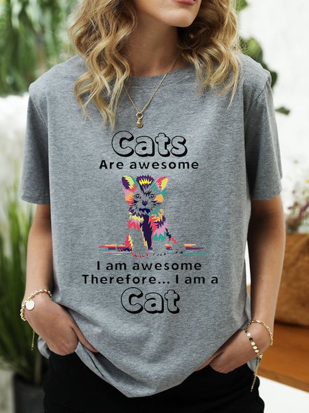 

Cats Are Awesome I Am Awesome Therefore I Am A Cat Graphic Tee, Gray, T-shirts