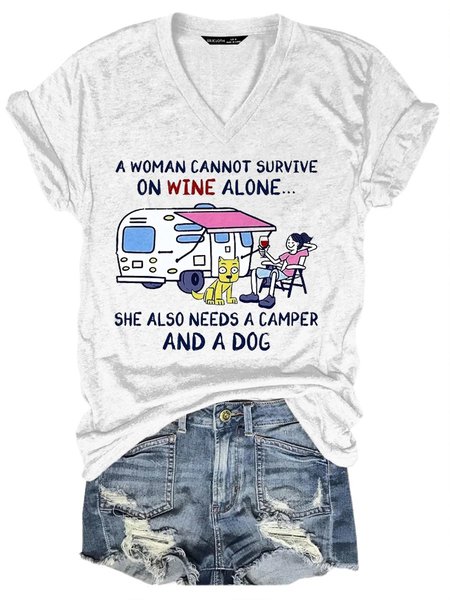 

A WOMEN CANNOT SURVIVE ON WINE ALONE Shirt & Top, White, T-shirts