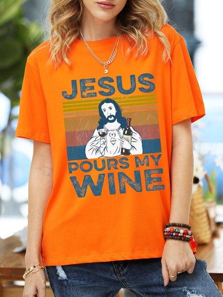 

Jesus Pours My Wine Vintage T-shirt, Orange, T-shirts