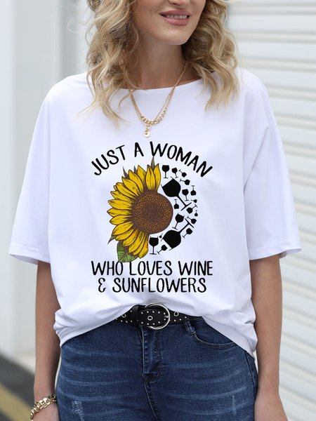 

Just A Woman Who Loves Wine And Sunflower Shirt, White, T-shirts