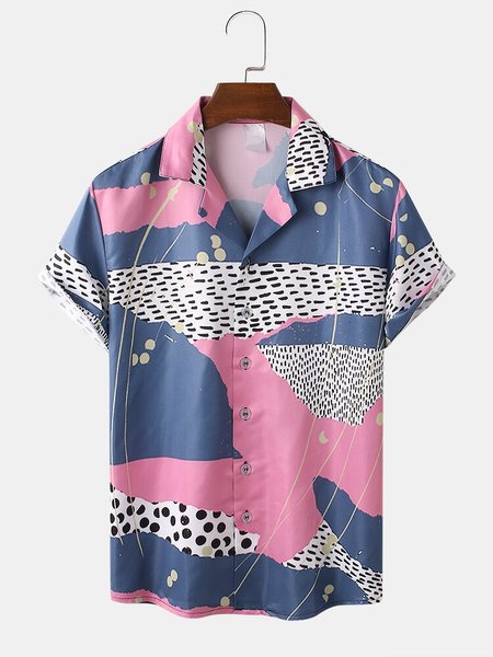 

Men's Abstract Shirt Collar Basic Shirts, Blue, Men's Floral shirt