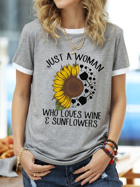 

Just A Woman Who Loves Wine And Sunflower Shirt, Gray, T-shirts