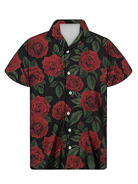 

Men's Printed Casual Lapel Shirts, Red, Men