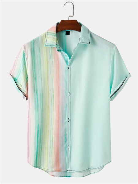 

Printed Vintage Shirt Collar Shirts & Tops, Lightblue, Men