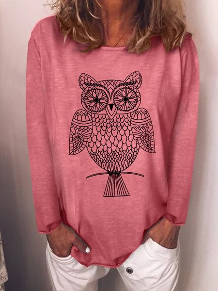 

OWL Animal Long Sleeve Woman's Shirt & Top, Pink, Hoodies&Sweatshirts