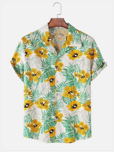

Coconut Tree Vintage Shirts & Tops, Yellow green, Men's Floral shirt