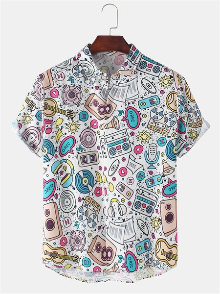 

Vintage Shirt Collar Cotton-Blend Shirts & Tops, White, Men's Floral shirt