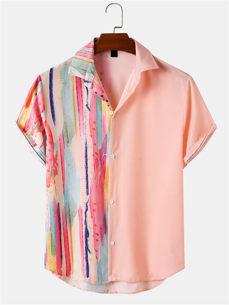 

Cotton-Blend Shirt Collar Printed Shirts & Tops, Pink, Short Sleeves Shirts