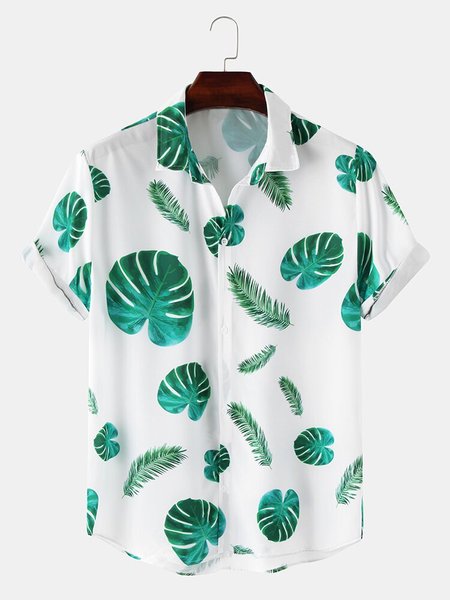 

Leaves Shirt Collar Shirts & Tops, White, Men's Tops