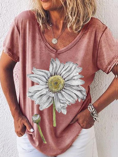 

Maniche Corte Stampato Floreale Top, Rosa, T-Shirts