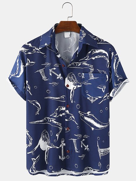 

Men's Shirt Collar Vintage Shirts, Blue, Men's Floral shirt