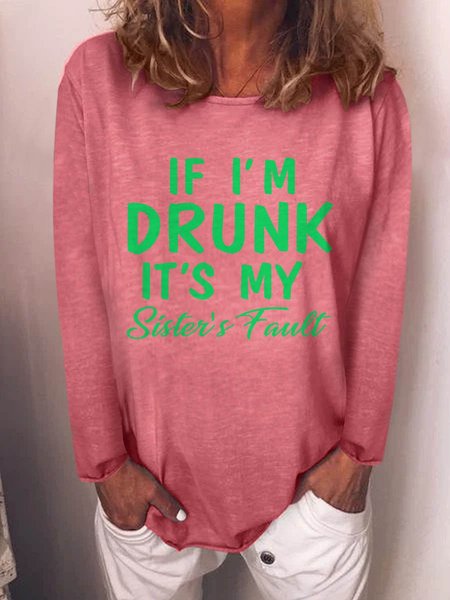 

If I’m Drunk It’s My Sister’s Fault Graphic Crew Neck Short Sleeve Loose Top, Red, Hoodies&Sweatshirts