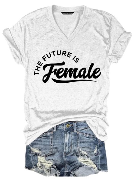 

The Future Is Female Graphic Short Sleeve V-Neck Tee, White, T-shirts
