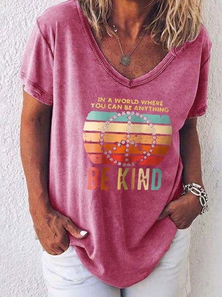 

V Neck Statement Short Sleeve Printed Shirts & Tops, Pink, Blouses & Shirts