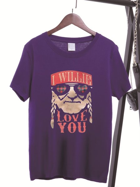 

zolucky Vintage Short Sleeve Statement Letter Printed Plus Size Casual Tops, Purple, T-Shirts