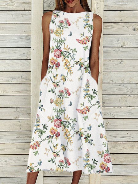 

Lungo Abito Estivo Stampa Floreale Senza Maniche Casual & da Vacanza, Bianco, Dresses