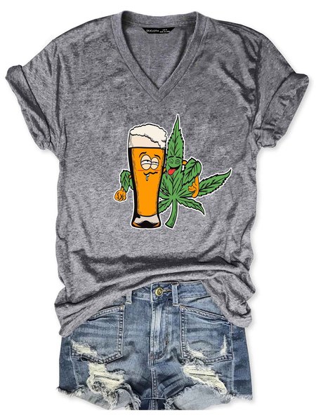 

Beer and medical weed T-shirt, Gray, T-shirts