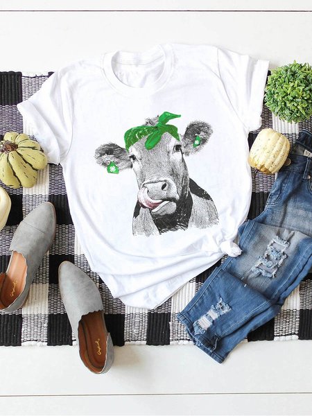 

Cow Kisses Graphic Neck Short Sleeve Tee, White, T-shirts