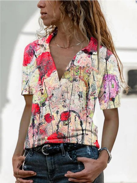 

Women's Floral Print Shirt, Red, Tops