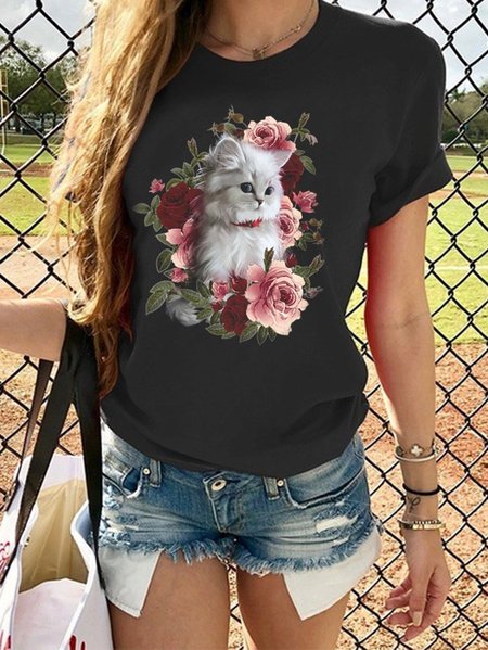 

Cat And Flower Classic Tee, Black, T-shirts
