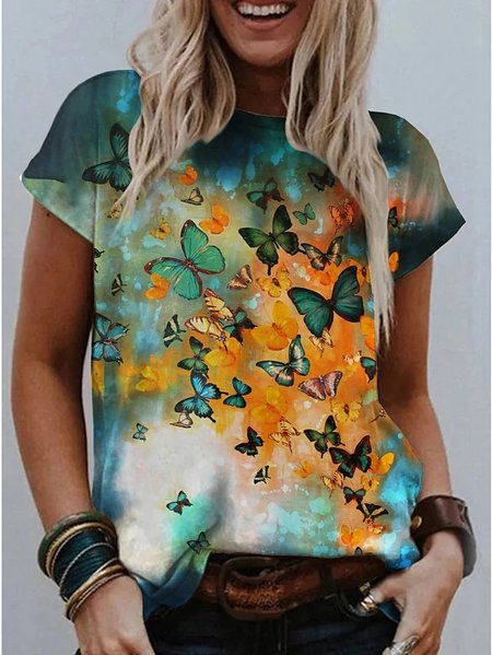 

Short Sleeve Butterfly T-shirt, As picture, T-Shirts
