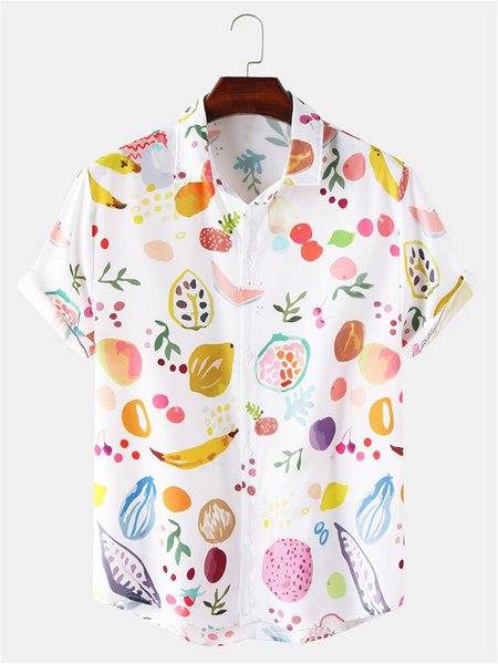

Watermelon Shirt Collar Vintage Shirts & Tops, White, Short Sleeves Shirts