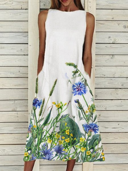 

Abito Elegante Floreale Girocollo, Bianco, Dresses