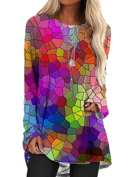

Colorful Block Print Womem's Sweatshirt, Multicolor, Tops