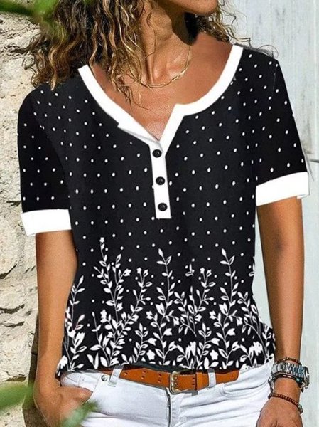 

Maniche Corte Casuale Scollo a V Camicie & Top, Nero, T-Shirts