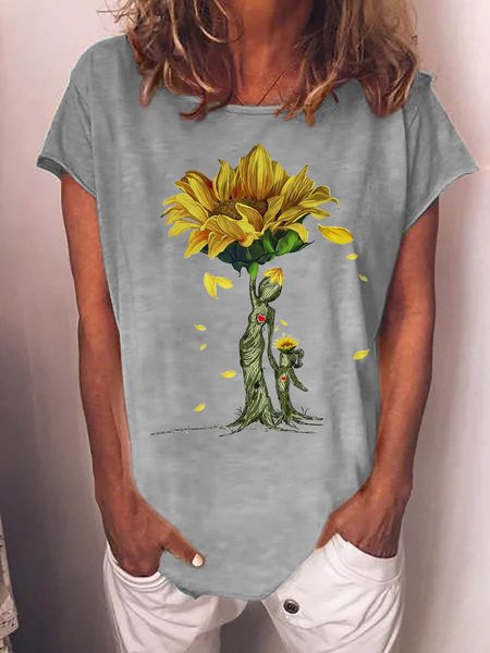 

My Sunflower Daughter Graphic Short Sleeve Round Neck Loose Tee, Gray, T-shirts