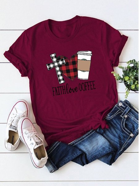 

Faith Love Coffee Graphic Tee, Wine red, T-shirts